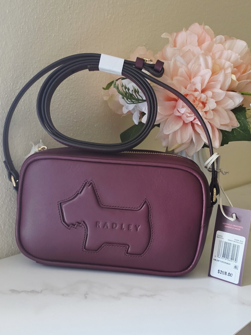 Radley London Hadley Lane Applique Dog Small Leather Crossbody Burgundy NWT